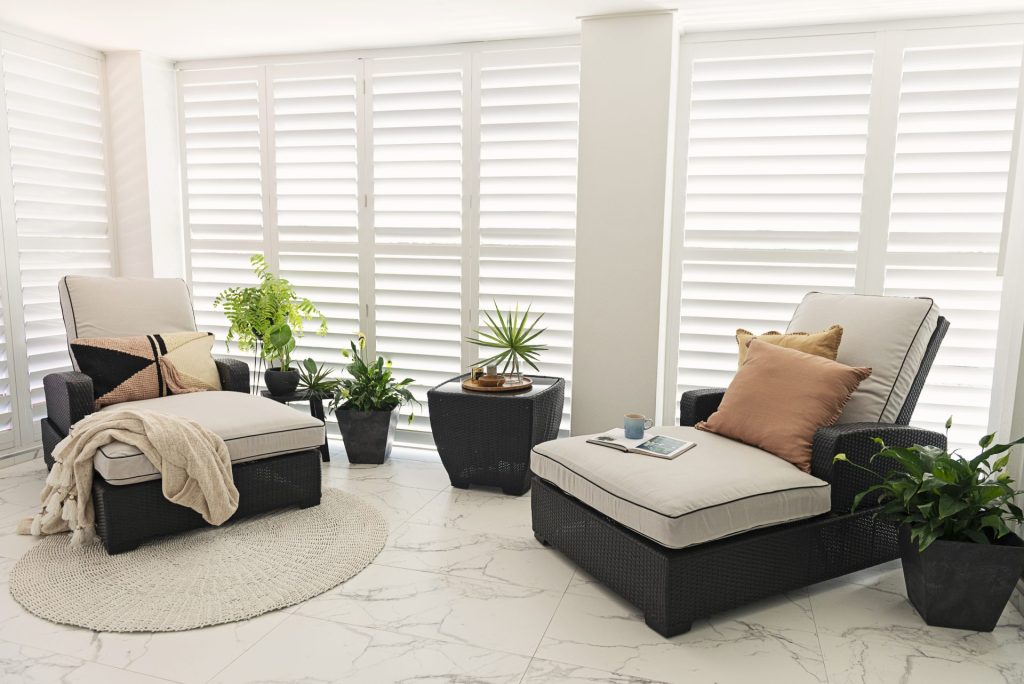 plantation shutters in outdoor entertaining area